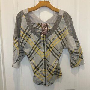 L.A.M.B. Gwen Stefani Yellow Plaid Top 2009